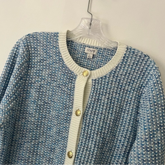 NEW J Crew Factory Popcorn Stitch Lady Jacket Blue Preppy Old Money Classic L - Picture 3 of 8